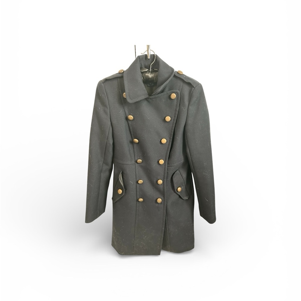 French Connection Charcoal Pea Coat with Gold Buttons